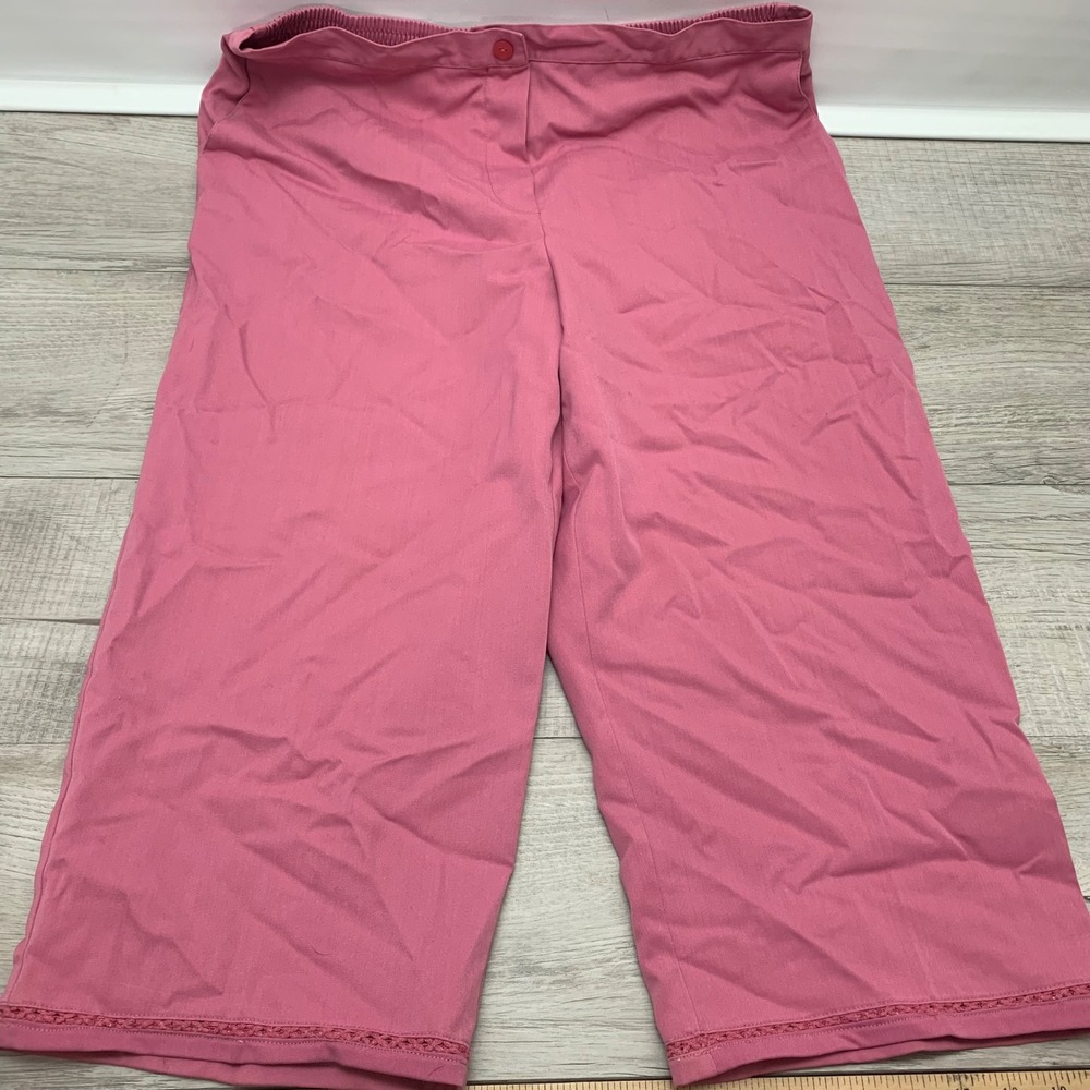 Alfred Dunner Pink Capri Pants Lace Trim Elastic Waist Cropped Trousers 2652